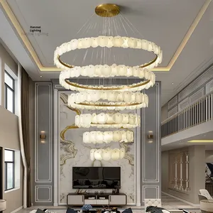 Lámpara de Mármol y Cobre de Alta Gama para Loft, Apartamento, Mezzanine, Lámpara de Araña Grande para Sala de Estar con Techo Alto, Base E26 HM-YL- - Product Image 4