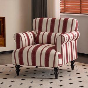 <span class=keywords><strong>Fauteuil</strong></span> Rétro Français Wabi-Sabi Rayé - Accoudoir Courbé & Pieds en Bois Massif Sculpté - Canapé Individuel pour Salon & Gîte - Product Image 3