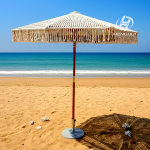 Ombrellone da Esterno Boho Macramè 3m (9ft) Antivento Moderno in Bambù per Hotel, Giardini e Spiagge - Vendita Diretta dalla Fabbrica - Product Image 1
