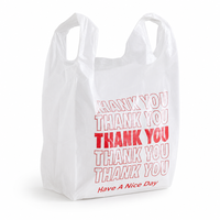 Sacs en plastique blancs imprimés « Merci » avec soufflet latéral pour le transport de courses, l'épicerie, la vente au détail et l'emballage à emporter