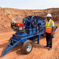 Concasseur à mâchoires mobile portable PE250*400, moteur, capacité de 3-13 t/h, équipement de concassage minéral pour lignes de production d'agrégats