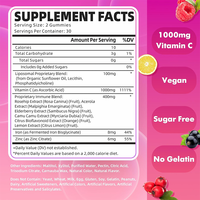 Complément alimentaire en gommes à la vitamine C liposomale 1000 mg, saveur framboise, végétalien, sans sucre, marque privée OEM, avec sureau, zinc et fer