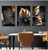 Décoration de salon nordique, peinture artistique, image, feuille de plante noire dorée, impression sur toile, affiche, peinture murale abstraite moderne