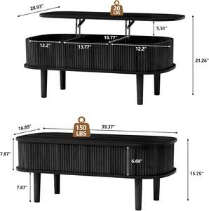 <span class=keywords><strong>Mesa</strong></span> de <span class=keywords><strong>Centro</strong></span> Moderna Ovalada <span class=keywords><strong>Negra</strong></span> Mate con Tapa <span class=keywords><strong>Elevable</strong></span> y Almacenamiento Oculto, <span class=keywords><strong>Mesa</strong></span> de Salón de Madera Acanalada - Product Image 3