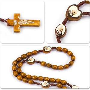 <span class=keywords><strong>Rosario</strong></span> in Legno di San Padre Pio, Perline di Preghiera Cattoliche con Medaglie Rotonde e a Cuore di Padre Pio, <span class=keywords><strong>Rosario</strong></span> con Crocifisso in Legno d'Ulivo - Product Image 3