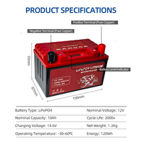 Batterie de démarrage pour moto OEM ODM 12V 10Ah LiFePO4 avec BMS intégré et indicateur de niveau de batterie, 2000+ cycles