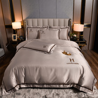 Parure de lit de luxe en satin brodé sur mesure, haute qualité 400TC, écologique, motif géométrique moderne, housse de couette et drap