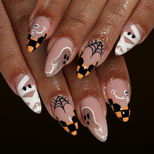 <span class=keywords><strong>Uñas</strong></span> Postizas Francesas con Diseño de Telaraña y Gotas de Sangre Oscura para Halloween, 24 Piezas - Product Image 3