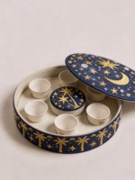 Boîtes cadeaux personnalisées en tissu pour le Ramadan, avec broderie dorée, palmiers en chocolat, tasses à thé, dattes, chocolats, bonbons