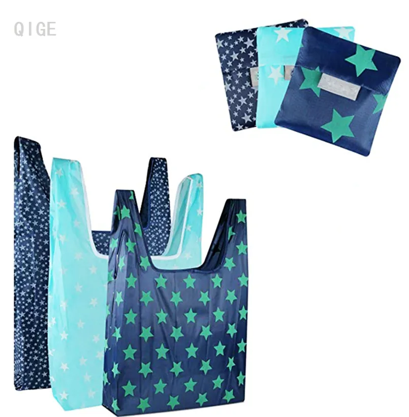 New Pattern Reusable Flat Fold Handle Shopping Bag