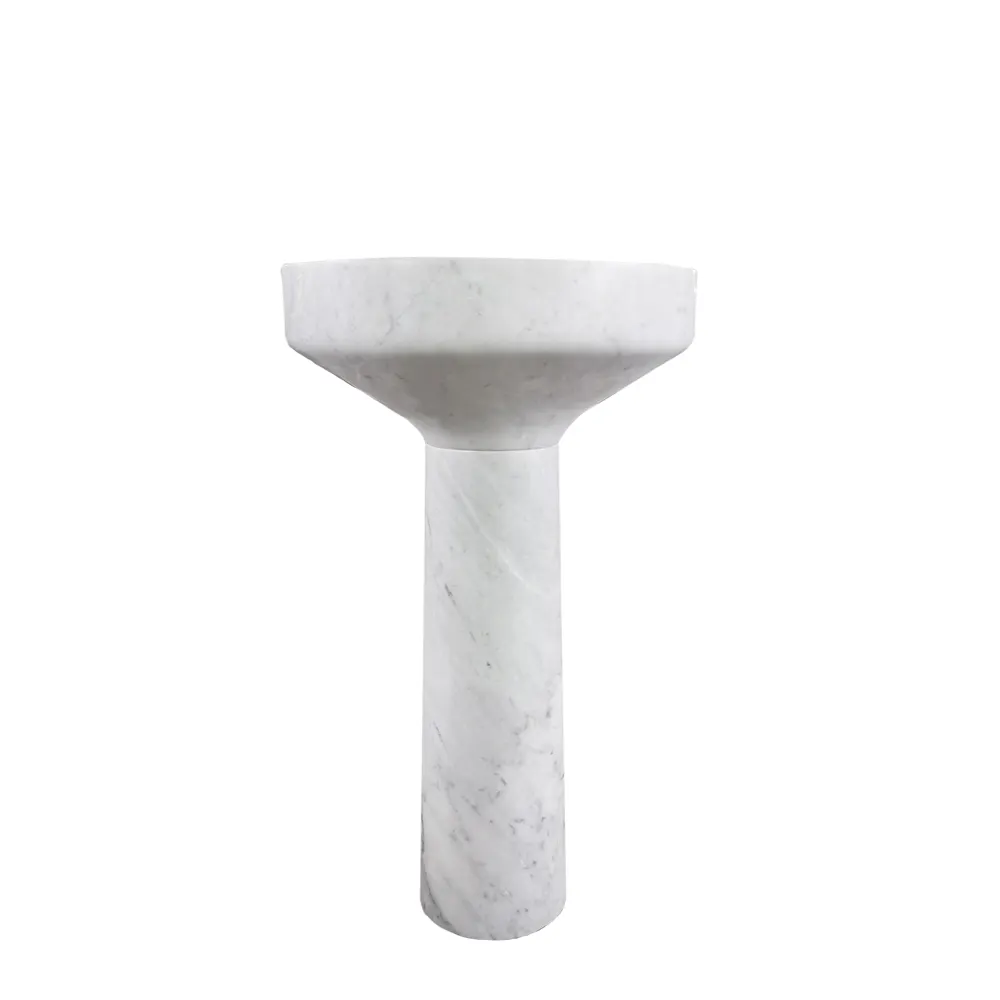 White Marble Wash Basin For Hotel Bathroom Free Standing Marble Sink Pedestal Washing Marble Basin Sink