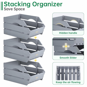 Ensemble de 3 étagères empilables en bois <span class=keywords><strong>pour</strong></span> pommes de terre, oignons, fruits, légumes, <span class=keywords><strong>pour</strong></span> la cuisine, <span class=keywords><strong>le</strong></span> garde-manger - Product Image 3