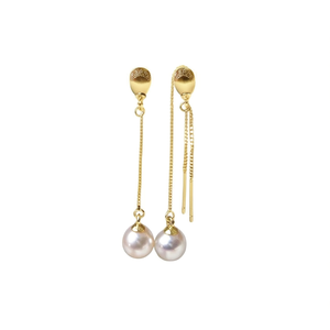 Pendientes de Oro E3843 con Perla Cultivada Redonda AAA de 17 cm, Joyería Clásica Chapada en Oro para Mujer - Product Image 1