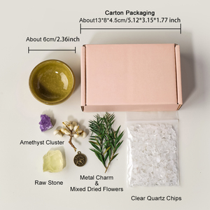 Ornement Mini Bonsaï Cristal des Douze Signes du Zodiaque, Fragments de Cristal Naturel, Plantes Vertes Artificielles, Bol en Céramique Craquelée, Méditation - Product Image 2