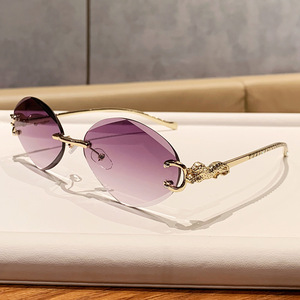 Frameless Oval <b>Sunglasses</b> Metal Frame Gold Color UV400 Protection Unisex Lightweight Style - Product Image 3