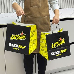 Sacs en papier kraft personnalisés, écologiques, biodégradables, imprimés avec logo, pour hamburgers, poulet frit, avec poignées torsadées - Product Image 6