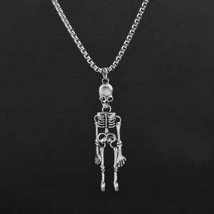 Punk Skeleton Pendant Necklace Gothic Dark Style <b>Titanium</b> Steel Box <b>Chain</b> Unisex Hip Hop Streetwear Jewelry - Product Image 1