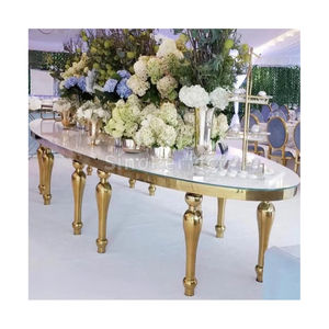 Modern Luxury White Tempered Glass Stainless <b>Steel</b> Dinning Dining Dinner Room Restaurant Gold <b>Legs</b> Wedding Event Banquet <b>Table</b> - Product Image 1