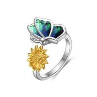 Offre Spéciale Abalone Shell Animal Papillon Tournesol Bague Ouverte En Argent Sterling 925 Pour Femmes Hommes
