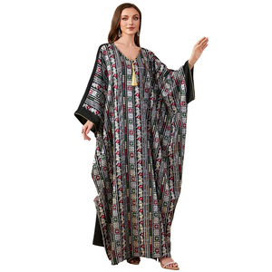 Muslim Women's Black V-Neck Long Sleeve Rayon <b>Abaya</b> Dress with Embroidery Summer/Winter/Autumn Seasons Dubai Style - Product Image 1