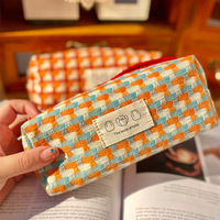 Trousse à crayons tissée personnalisée grande capacité, pochette à stylos en tissu lavable, sac de rangement de papeterie coréen style Ins pour étudiant, logo personnalisé