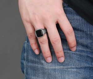Shenzhen gioielli in acciaio inox piazza unico grande pietra mens black onyx disegni <span class=keywords><strong>anello</strong></span> di barretta - Product Image 3