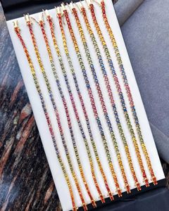 Xinfly Princess Cut and Emerald Cut Tennis <b>Bracelet</b> with Natural <b>Rainbow</b> Sapphire 18K Gold - Product Image 4