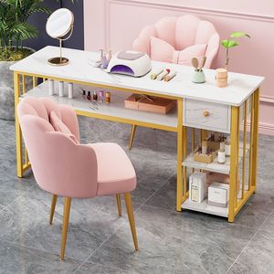 Juego de Muebles Modernos para Salón de Uñas, Mesas Largas de Madera y Metal con Colector de Polvo para Salón de Belleza, Centro Comercial, Estación de Manicura y Maquillaje - Product Image 3
