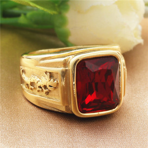 Bague pour homme en pierre rouge ronde, sertie de pierres, design géométrique, origine Dongguan, bijoux cadeau - Product Image 1
