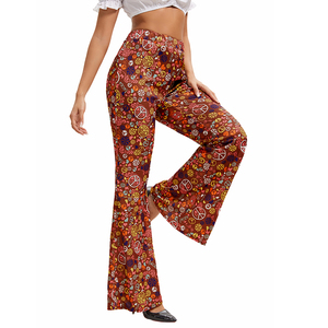 <span class=keywords><strong>Pantalon</strong></span> évasé pour <span class=keywords><strong>femme</strong></span> style hippie années 70, imprimé floral, coupe cloche, bohème, en polyester tissé, décontracté, long - Product Image 5