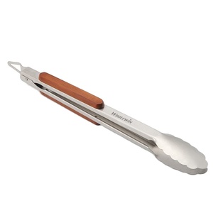 Vente directe d'usine Accessoires de gril en acier inoxydable Pinces à barbecue robustes avec manche en bois - Product Image 1