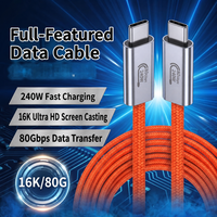 Câble de données USB-C vers USB-C multifonctionnel 240W 80 Gbit/s 16K Ultra HD en nylon tressé orange blindé pour charge rapide d'ordinateurs portables (OEM) - Vente en gros