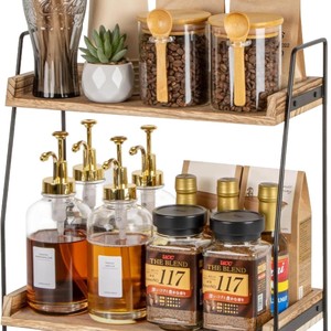 Wooden Double Layer Desktop Shelf Solid Wood <b>Storage</b> <b>Rack</b> For <b>Kitchen</b> Countertop Standing Type Multifunctional Neatening - Product Image 5