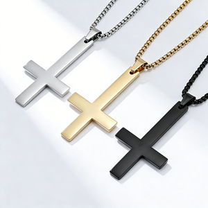 Stainless Steel <b>Cross</b> Pendant Necklace Unisex Fashion Jewelry For Men Women Simple Design Long <b>Chain</b> 3 Colors Available - Product Image 1