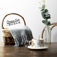 Tasse à café chat noir et blanc en céramique minimaliste nordique et tasse à thé noir Latte Style Instagram créatif