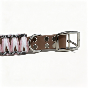 Collar de Perro Hecho a Mano con Paracord Trenzado y Cuero PVC, Correa Tejida para Mascotas con Hebilla Metálica y Anillo en D para Perros Pequeños y Medianos, Gatos - Product Image 4