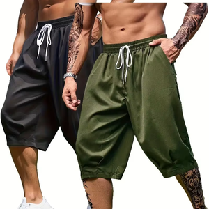 Conjunto de pantalones cortos cargo de talla grande para hombre dropshipping, pantalones cortos de color sólido con cordón - Product Image 1