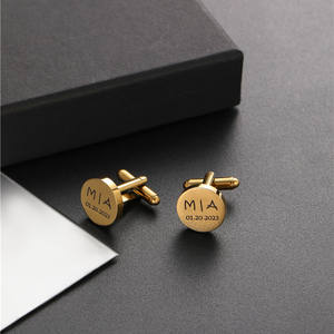 <span class=keywords><strong>Gemelli</strong></span> Personalizzati SP per Uomo in Acciaio Inossidabile, Incisi <span class=keywords><strong>con</strong></span> Lettera e Motivo, Forma Rotonda - Product Image 3