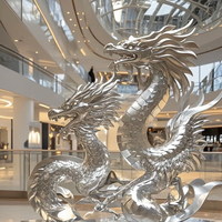 Sculpture de dragon en métal artistique à grande échelle personnalisée 304 Technique polie de parc extérieur en acier inoxydable à finition miroir