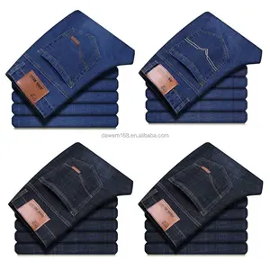 Grosir jeans pria grosir Slim fit modis kualitas tinggi desainer denim melar Jeans biru dan hitam untuk pria