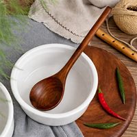 Ensemble de cuillères de cuisine en bois d'acacia, 2 cuillères à trous en bois, manche long miroir, résistantes à la chaleur, non toxiques, ustensiles de cuisine 29x6,5cm