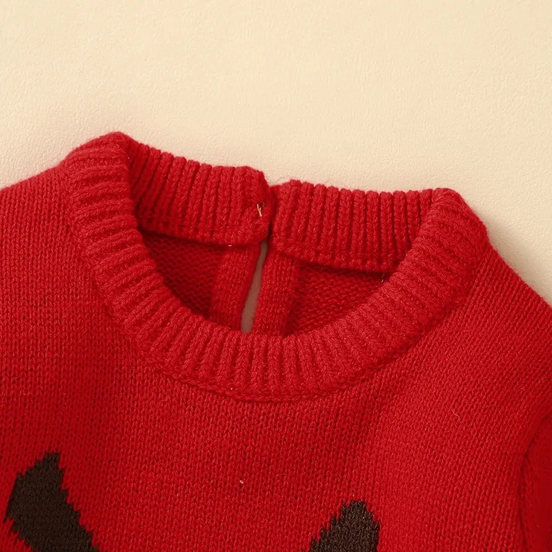 Рождественский красный новогодний толстый Детский свитер с логотипом на заказ милый мультяшный узор Теплый свитер пуловер для мальчиков и девочек Мягкий Топ