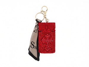Llavero de malla 3D con patrón de cruz de diamantes de imitación rojos, parte trasera plana, termoadhesivo, accesorio para bolso - Product Image 1