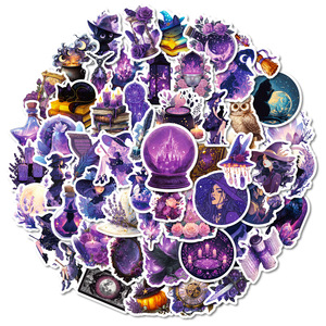 56 Pegatinas <span class=keywords><strong>de</strong></span> Vinilo con Diseño <span class=keywords><strong>de</strong></span> <span class=keywords><strong>Bruja</strong></span> Morada Oscura para Equipaje, Diarios y Portátiles, Manualidades - Product Image 1