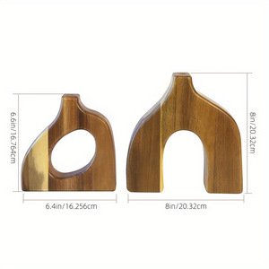 Juego de 2 Jarrones de Madera de Acacia Estilo Bohemio, Forma Irregular, para Arreglos Florales, Decoración de Sala de Estar - Product Image 3