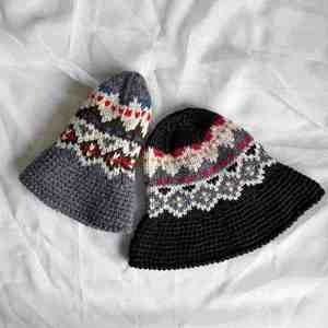 Gorro de Pescador Tejido a Mano con Diseño Retro Coreano Jacquard, Gorro de Ganchillo Grueso con Borde Enrollado - Product Image 3