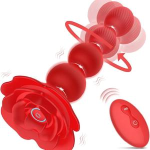 Juguetes Anales con Cuentas Vibratorias Giratorias de 10 Rotaciones, Base Roja Rosa, Control Remoto, Tapón Anal para Adultos - Product Image 1