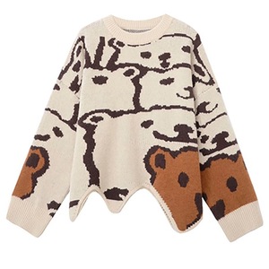 Pull en tricot ample pour femme Zhan Ya, col rond, manches longues, épaisseur moyenne, anti-boulochage, style automne-hiver - Product Image 1
