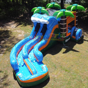 Castillo inflable tropical comercial de doble carril para niños, con tobogán, para fiestas de verano al aire libre. - Product Image 6