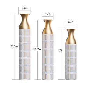 Set di 3 vasi da terra in metallo bianco e oro, decorazioni per la casa, 24 pollici, 28,7 pollici, 33,5 pollici - Product Image 3